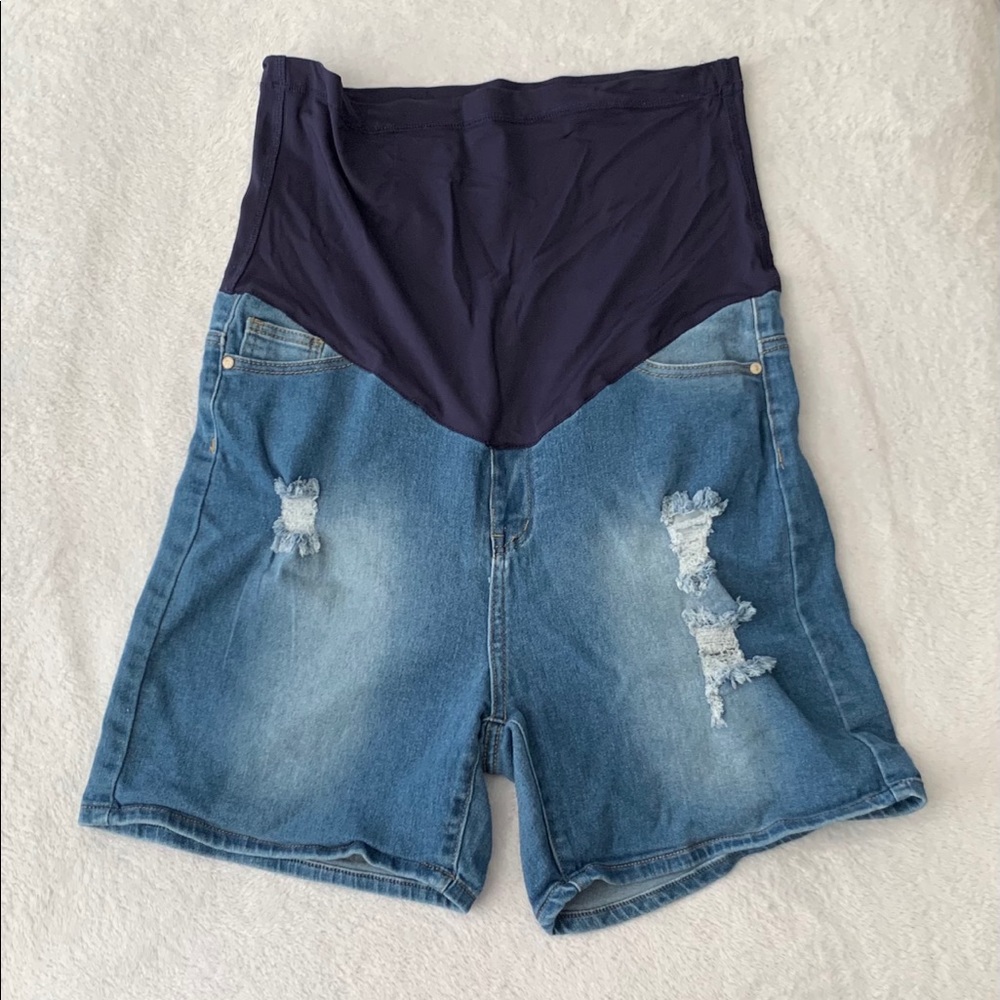 (2) Denim maternity shorts